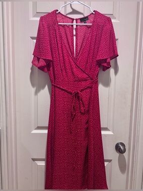 Lucy Paris Red Polka Dot Wrap Midi Dress